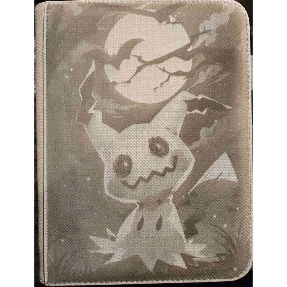 Mimikyu Moon 4 Pocket Top Loader Pokemon Binder (128 Cards) Laser Engraved WHITE